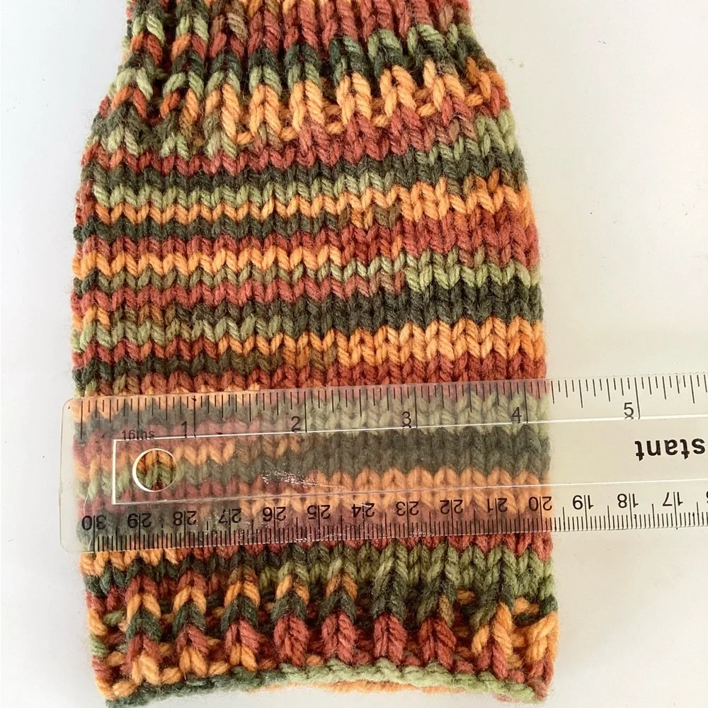 Gloves Fingerless Hand Crafted Colorful Striped Orange Greens Rust Ribbed